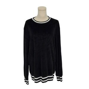 American Eagle Mens Velour Sweatshirt Black White Striped Trim Large